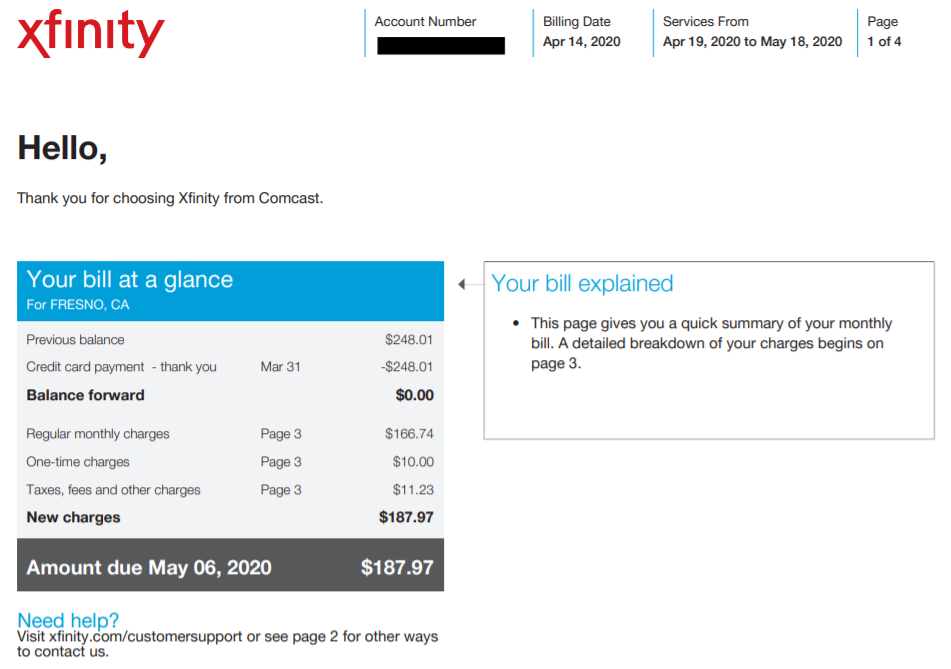 xfinity bill pay address