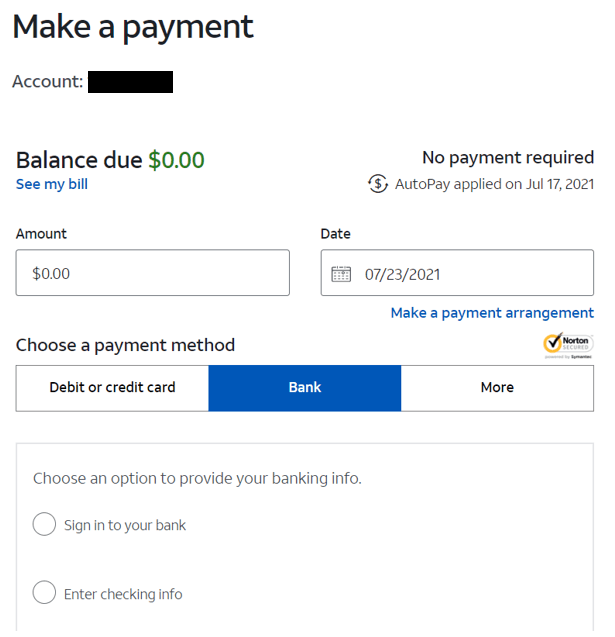 att payment no login