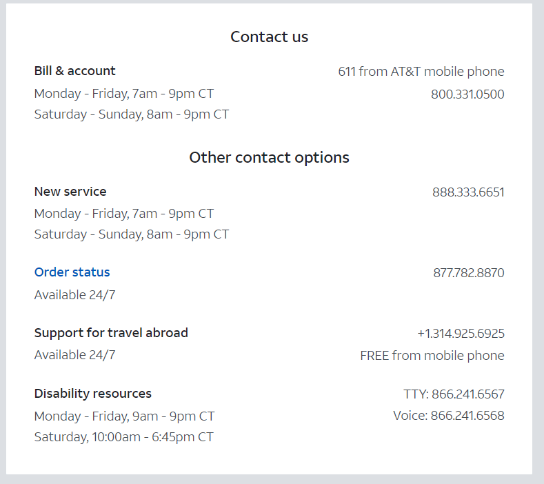 att customer support landline