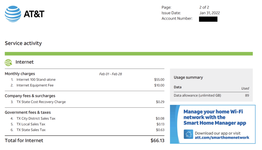 att bill pay for internet