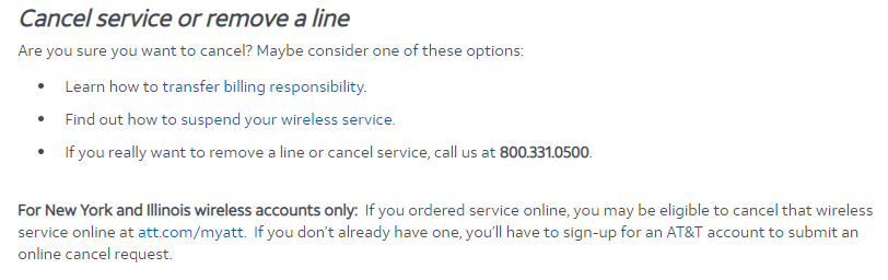 att cancel service phone number