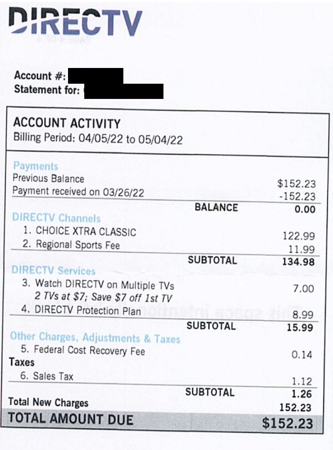 directv regional sports network fee example