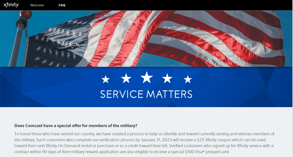 comcast military discount offers