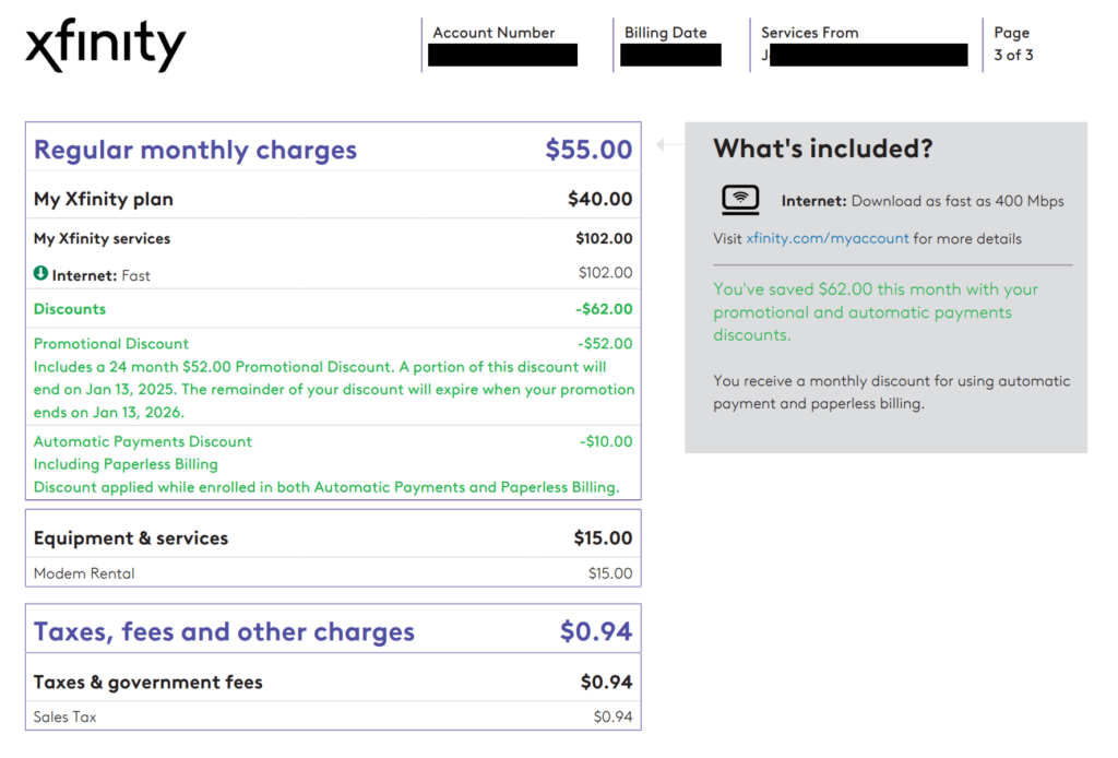 xfinity military discount example