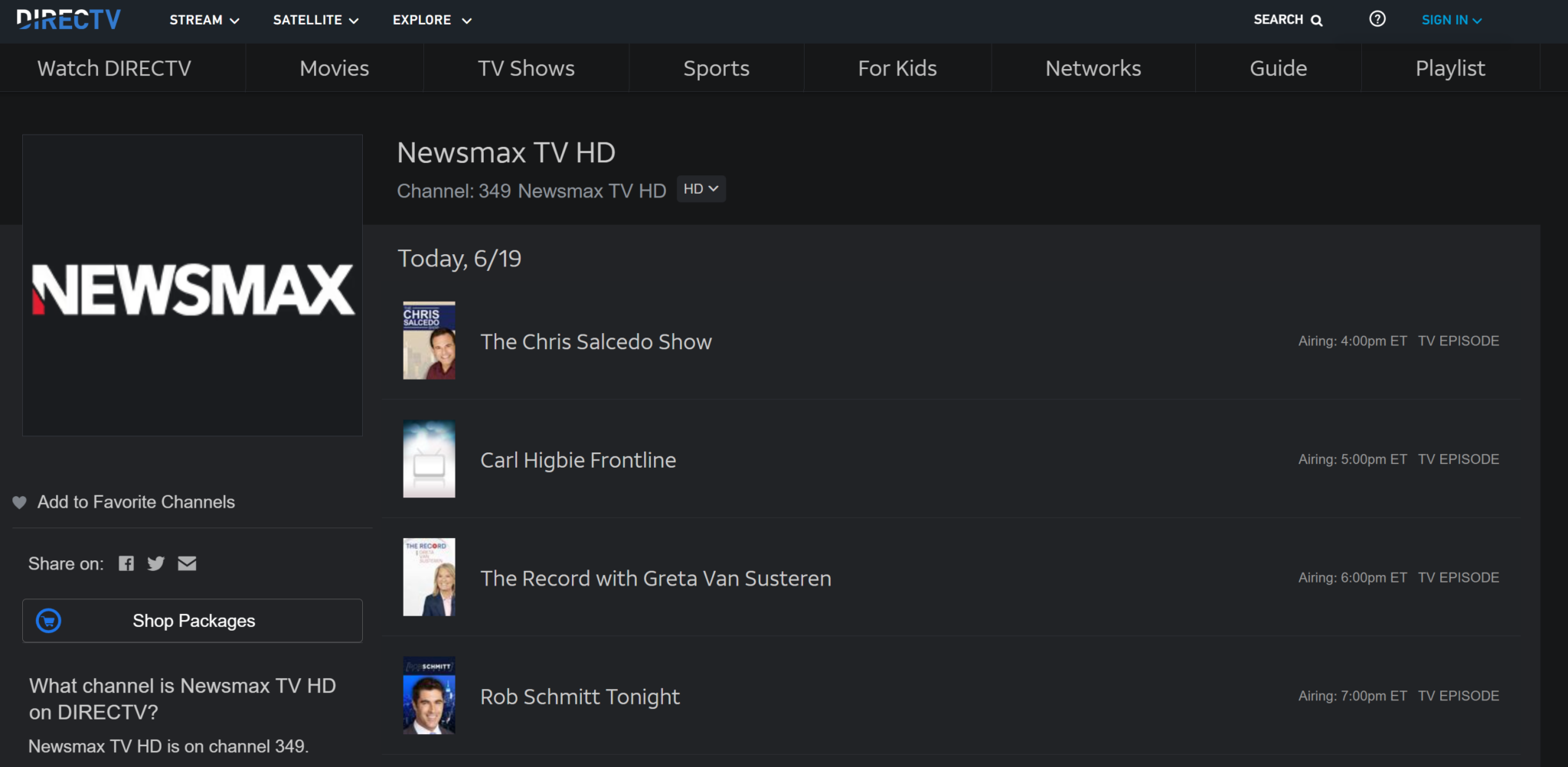 2023 newsmax directv channel list