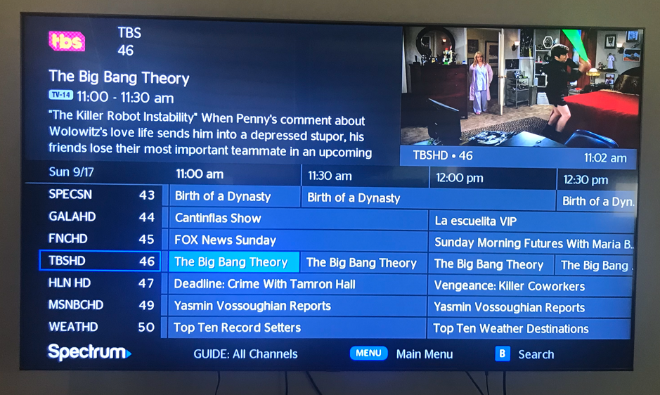 what channel is tbs on spectrum