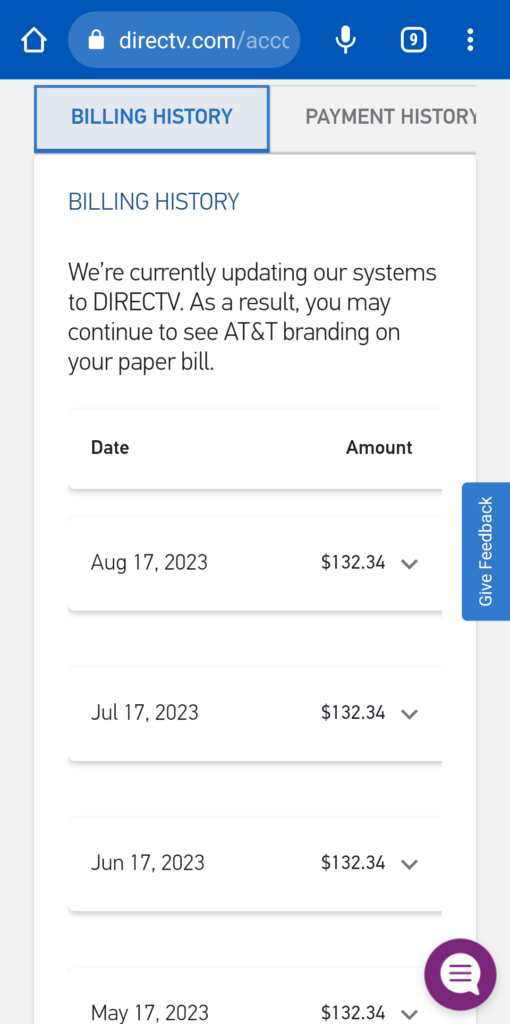 directv bill summary