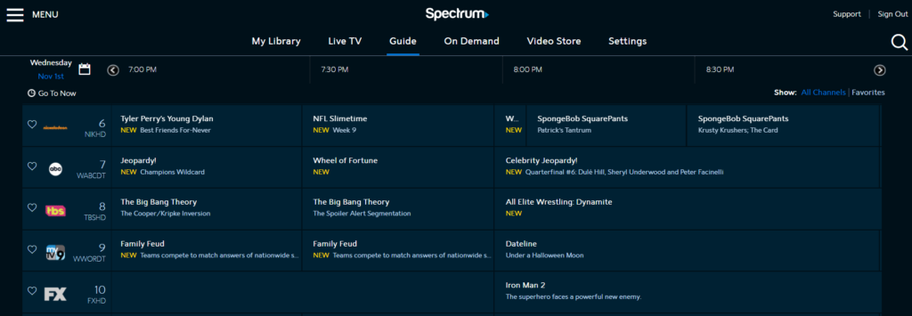 What channel is on sale tbs on spectrum