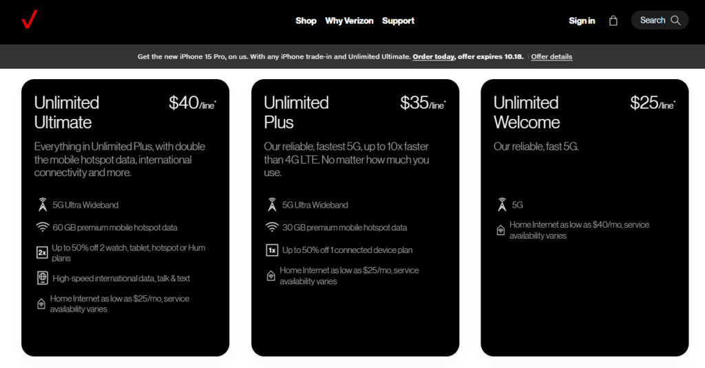 verizon plan options